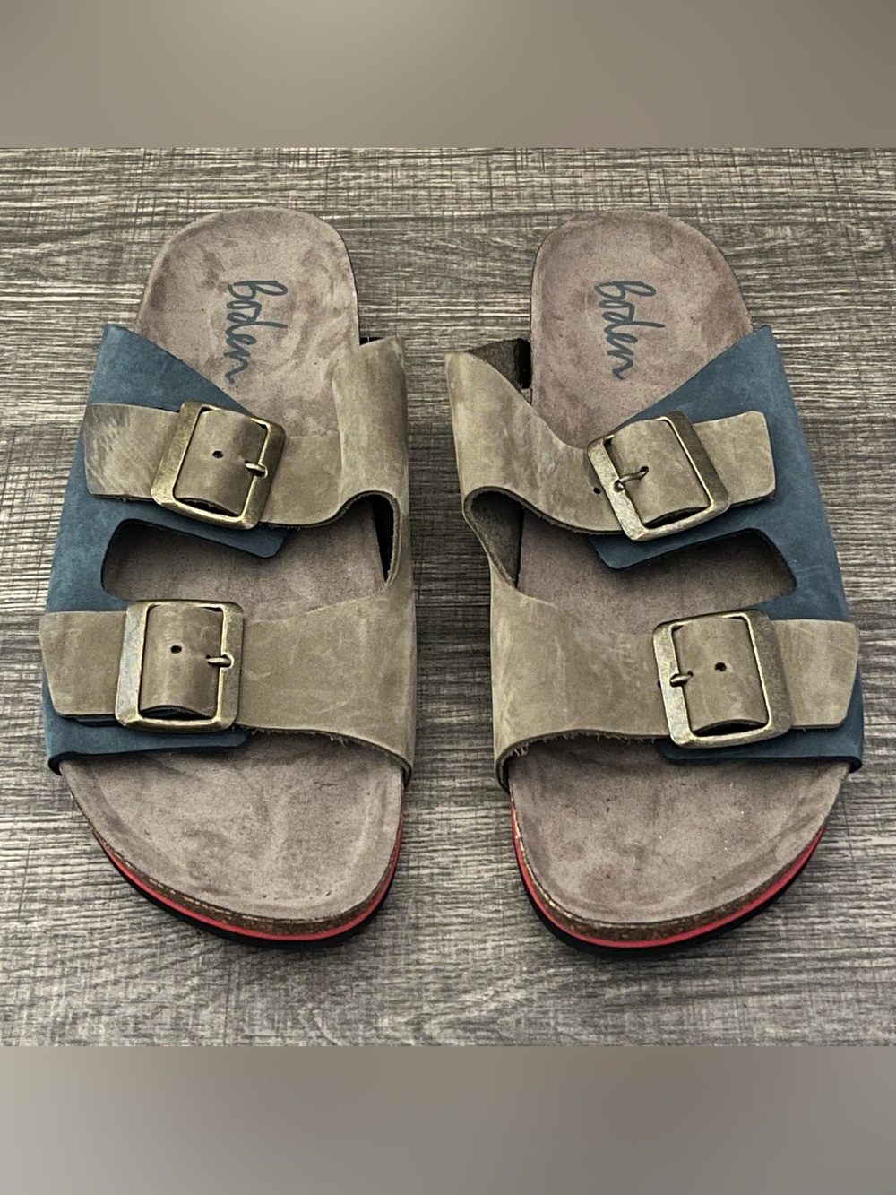Boden Men’s Double Strap Leather Nubuck Sandals Multicolor -Size 10